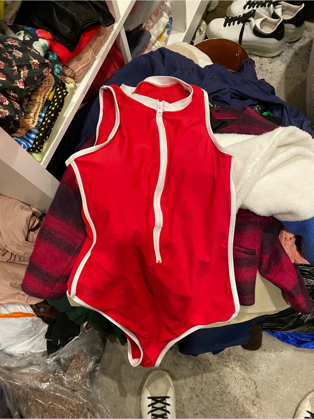 Red Zip-Front Women’s One-Piece Swimsuit